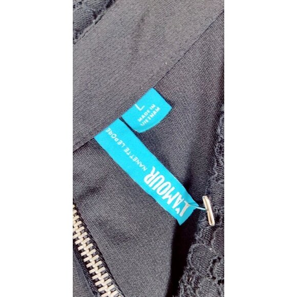 L'Amour Black Skater Mini Skirt Floral Eyelet Lace Shell Sexy Size L All Seasons - Picture 7 of 7